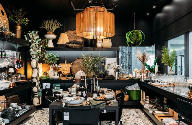 Homewares on display on shelves at King & Teppett.