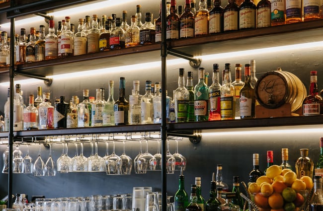 Shelves of spirits at Kismet.