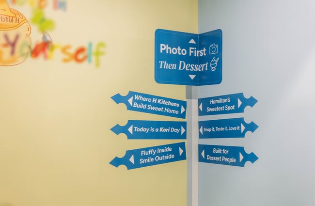 Photo wall where you can take a photo at Kori Desserts.