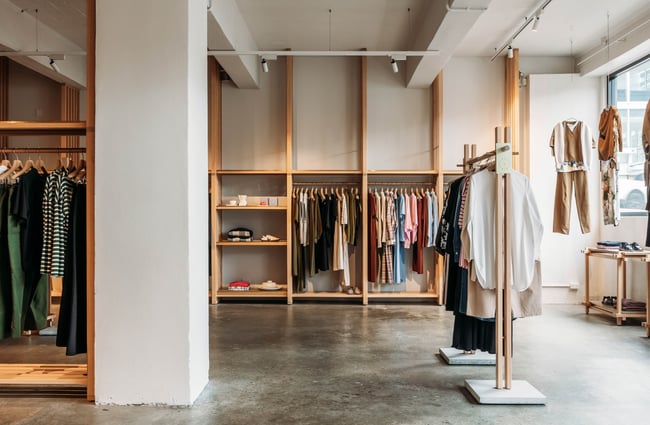 Racks of clothing displays at Kowtow.