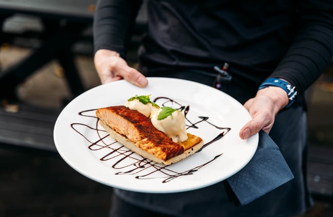Salmon on a plate at La Bull in Rangitikei.