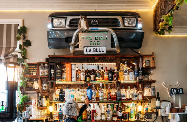 Liquor bottles on display at La Bull in Rangitikei.