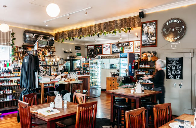 The seating area inside La Bull in Rangitikei.