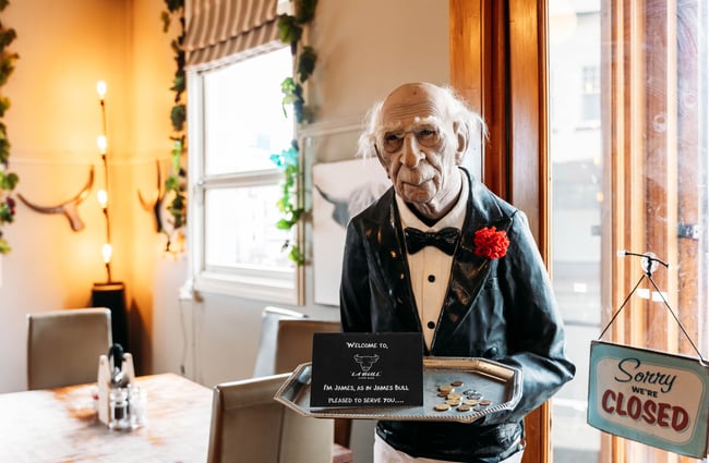 A statue accepting tips at La Bull in Rangitikei.