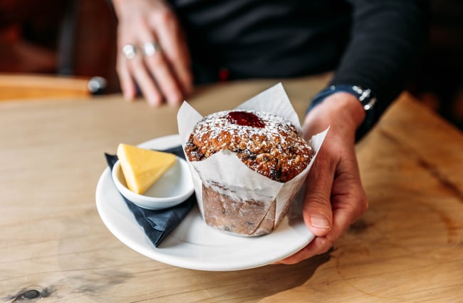 A close up of a muffin at La Bull in Rangitikei.