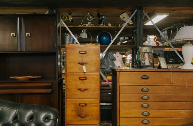 Wooden filing cabinet and set of drawers at La Voute, Christchurch.
