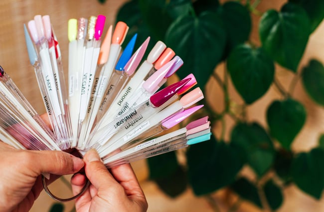 Nail colour swatches.