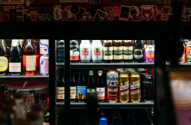 Beer cans in the fridge at Last Place Bar