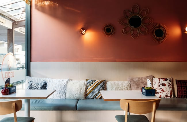 Cosy bench seating at Le Ciel.