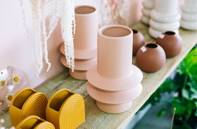 Close up of vases for sale at Le Fleur.