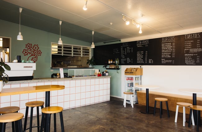 Counter and menu at Leigh Eats.