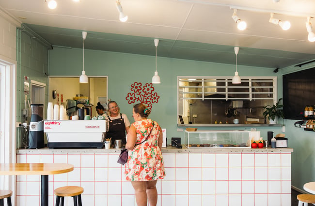 Customer ordering a Leigh Eats.