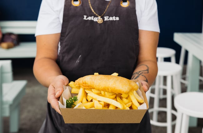 Fish and chips being served at Leigh Eats.