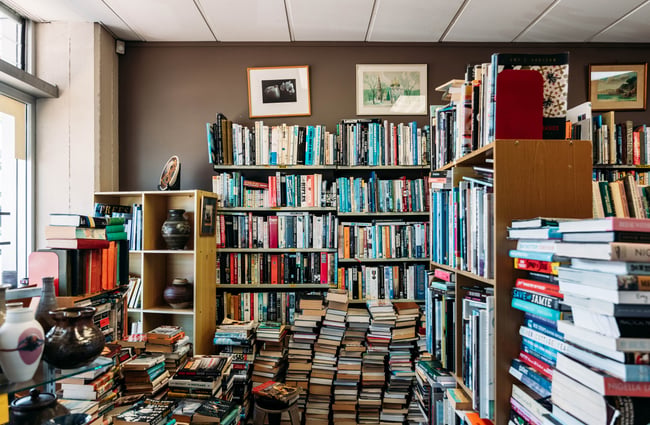 Bookshelves and other items on display at Liberty Books.