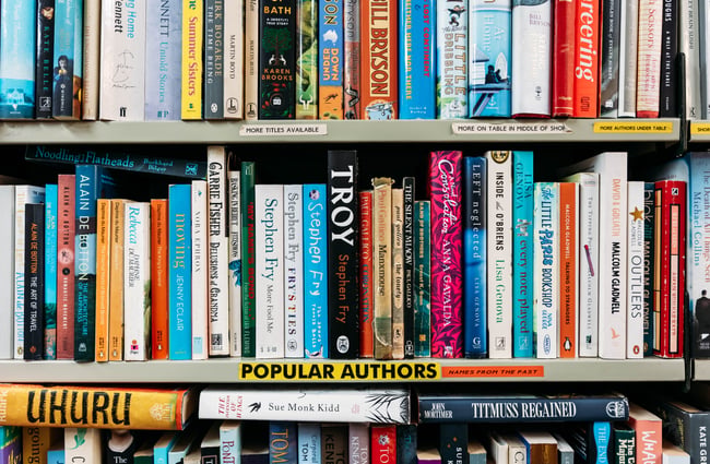 Bookshelf closeup at Liberty Books.