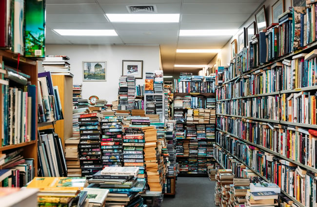 Stacks and stacks of books in Liberty Books.