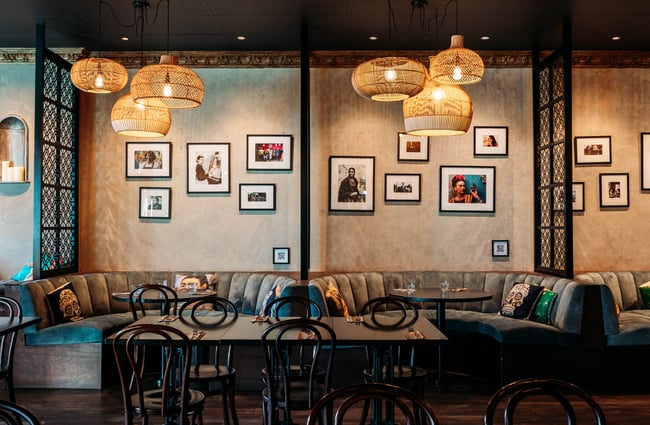 Booth seating in the dining room of Libre.