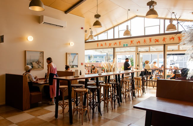Wide view of dining room at Local Talent Taverna.