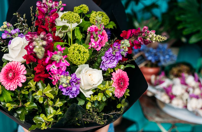 Close up on a flower bouquet at Love Stomp.