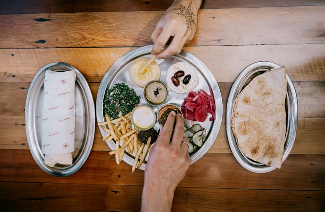 Flat lay of mezze on table at Lucas at Little High Eatery in Christchurch