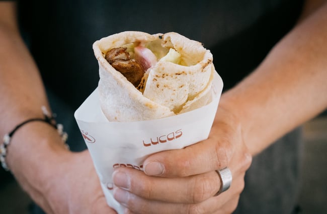 Close up of Lebanese wrap from Lucas at Little High Eatery in Christchurch