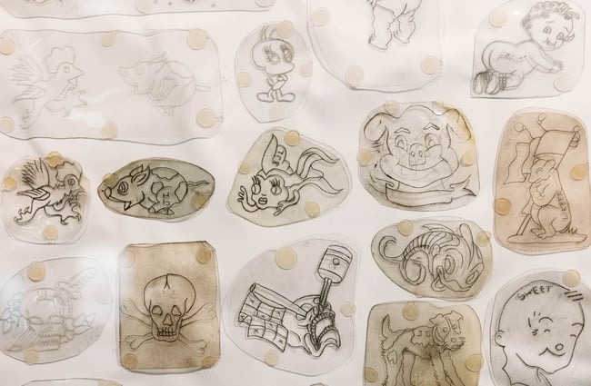 Flash tattoo designs at Lucky's Tattoo Museum.