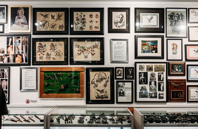 Displays at Lucky's Tattoo Museum.