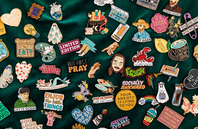 Close up of colourful pins