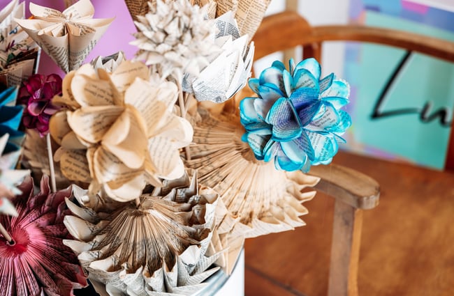 Bouquet of flowers made from old books