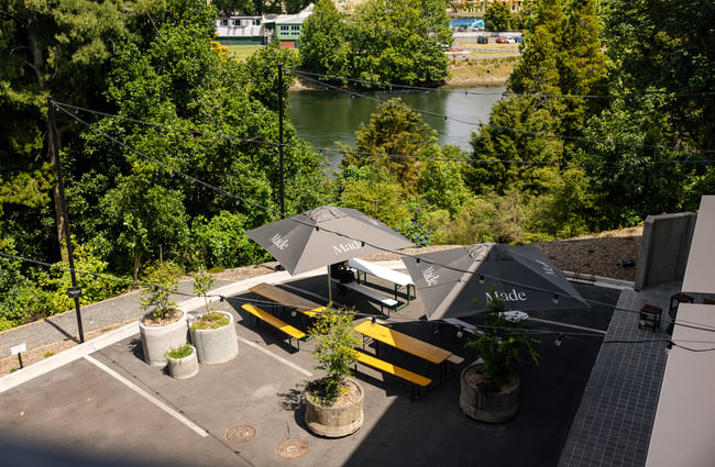 Looking down on to a courtyard.