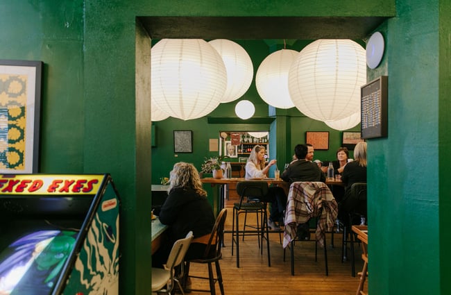 A view of customers dining inside the cafe.