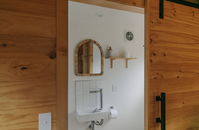 A view into the bathroom at Maitai Whare Iti cabin.