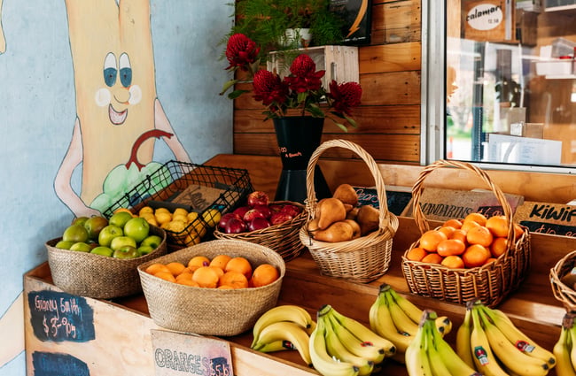 Close up on the fruit display at Manakau Market.