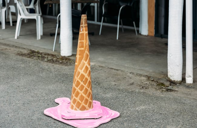 Decorative ice cream cone stand display at Manakau Market.
