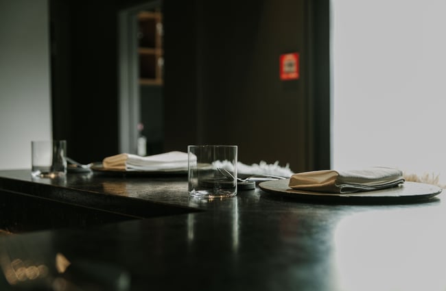 An extreme close up of a table setting.