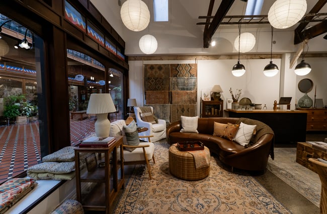The dimly lit interior of a homewares store.