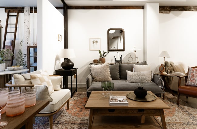 A living room set up inside a homewares store.