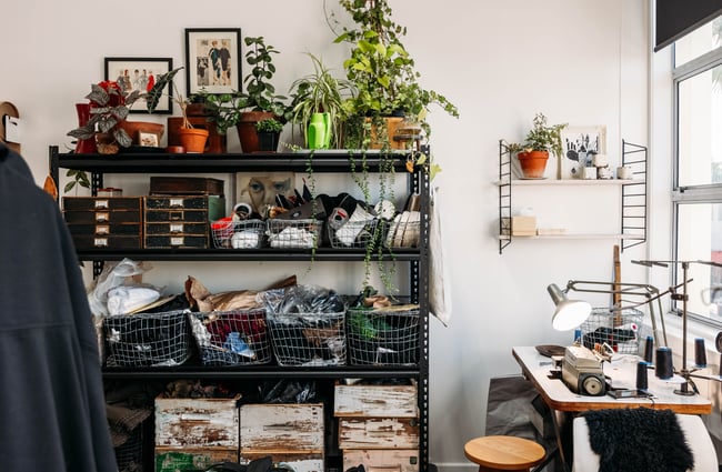 Items on display on shelves at Masami Clothing.