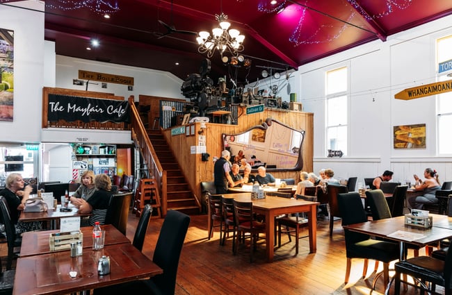 Busy cafe dining space at Mayfair Cafe.