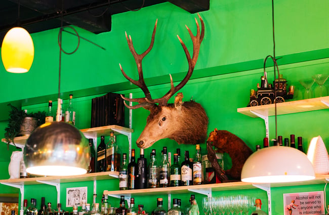Behind the bar.