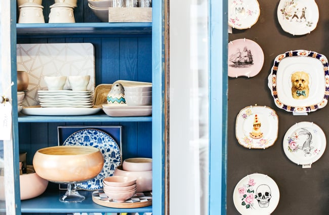 Homewares on display in the shop.
