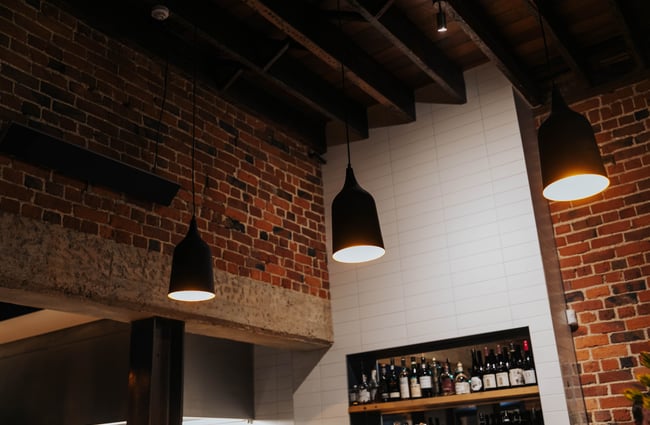 Lights hanging from the ceiling.