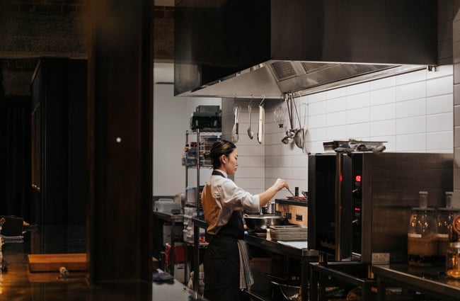 A chef working in the kitchen.