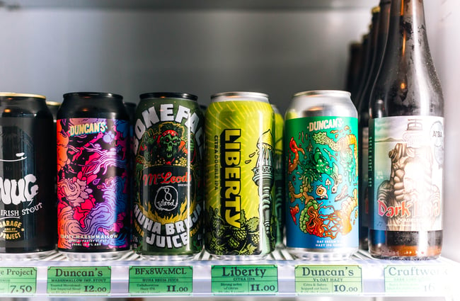 Close up of beers for sale at Monkfish, Wellington.