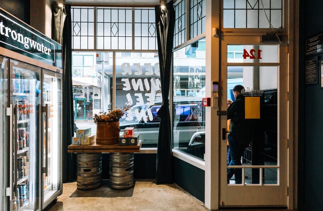 Looking out to the street through window at Monkfish, Wellington.
