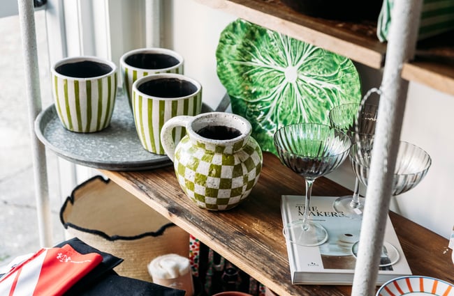 Ceramics on display inside MOOMAA Cafe and Design Store in Rangitikei.