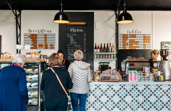 People lining up at the counter at MOOMAA Cafe and Design Store in Rangitikei.
