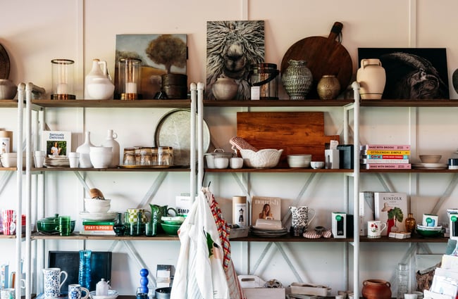 Homewares on display inside MOOMAA Cafe and Design Store in Rangitikei.