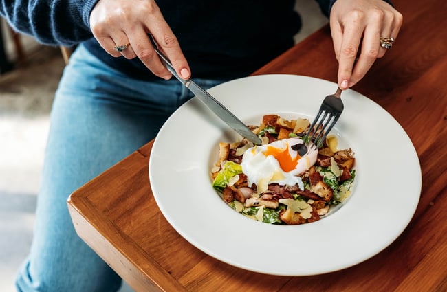 A close up of a poached egg at MOOMAA Cafe and Design Store in Rangitikei.