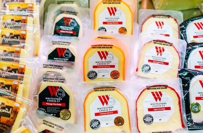 Close up of cheeses at Moore Wilson's.
